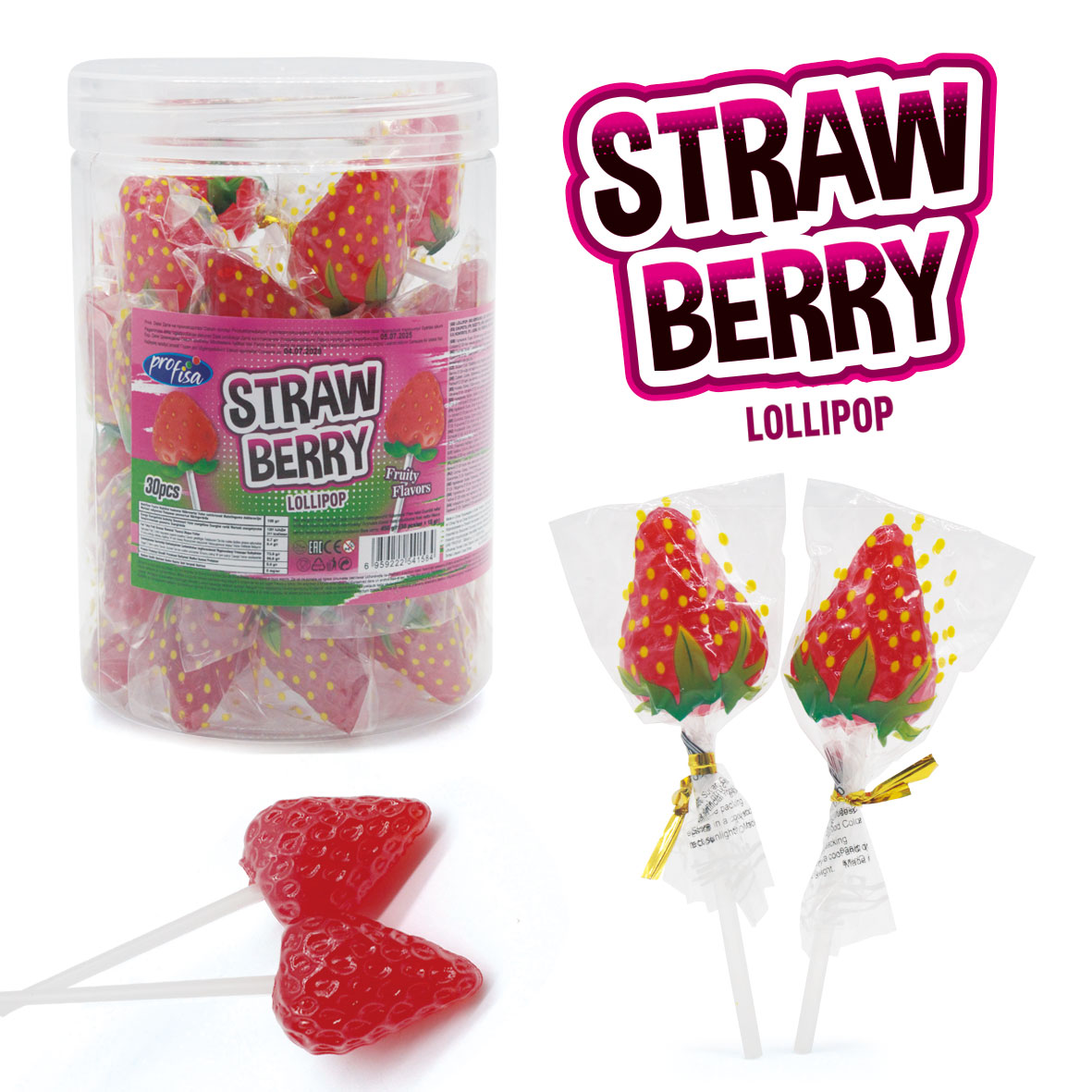 Леденец на палочке "3D Strawberry lollipop" 20*30*15гр