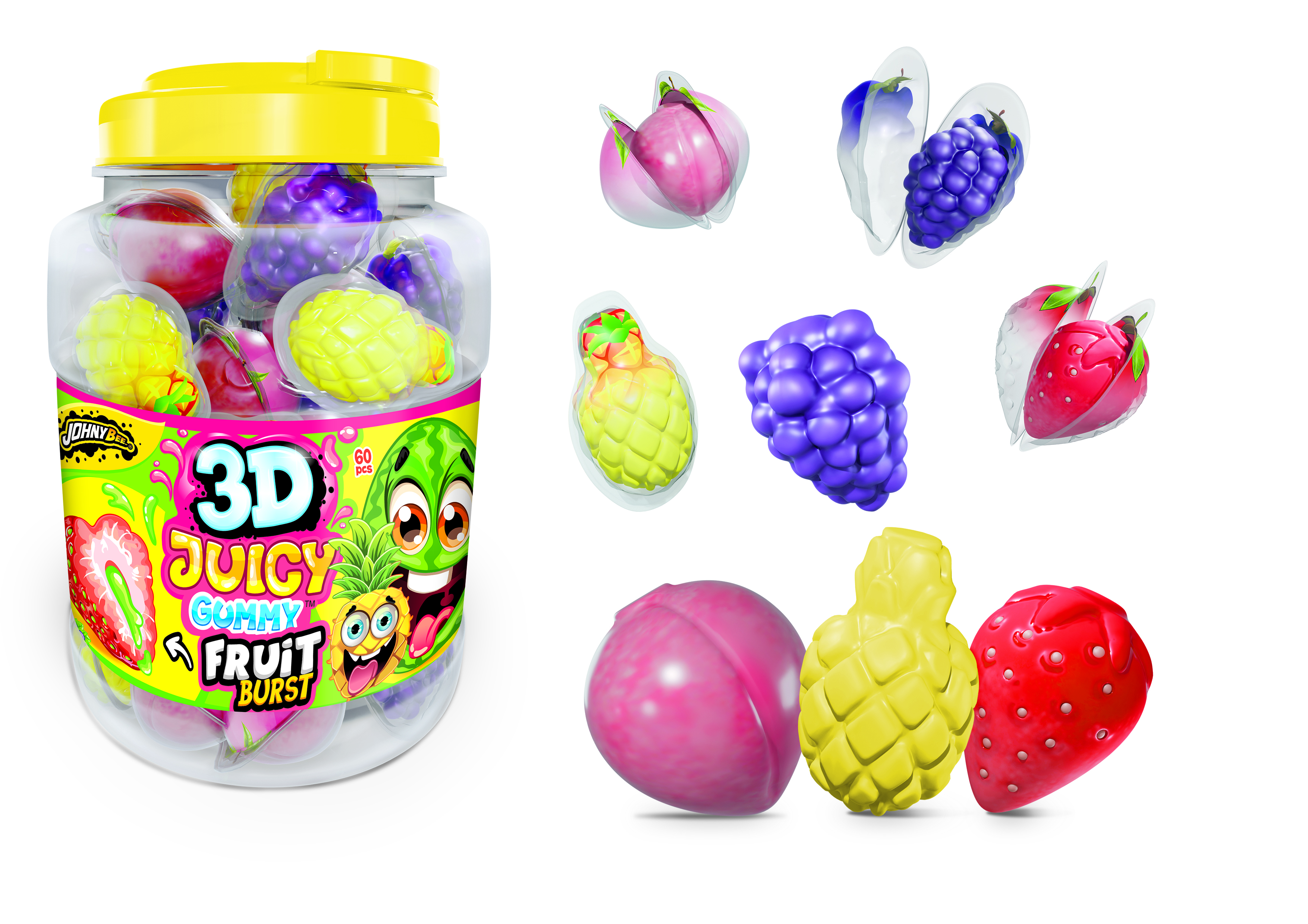 Мармелад Сочные Фрукты 3D Банка 60шт, Johny Bee