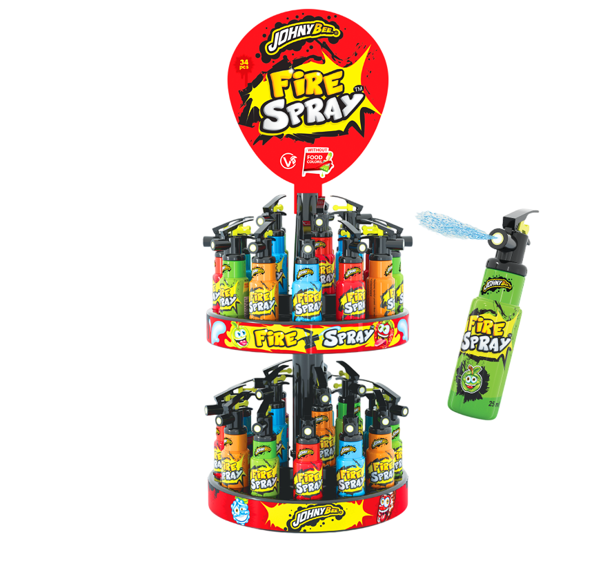 Жидкая конфета Огнетушитель Стенд 34шт (Fire spray) Johny Bee