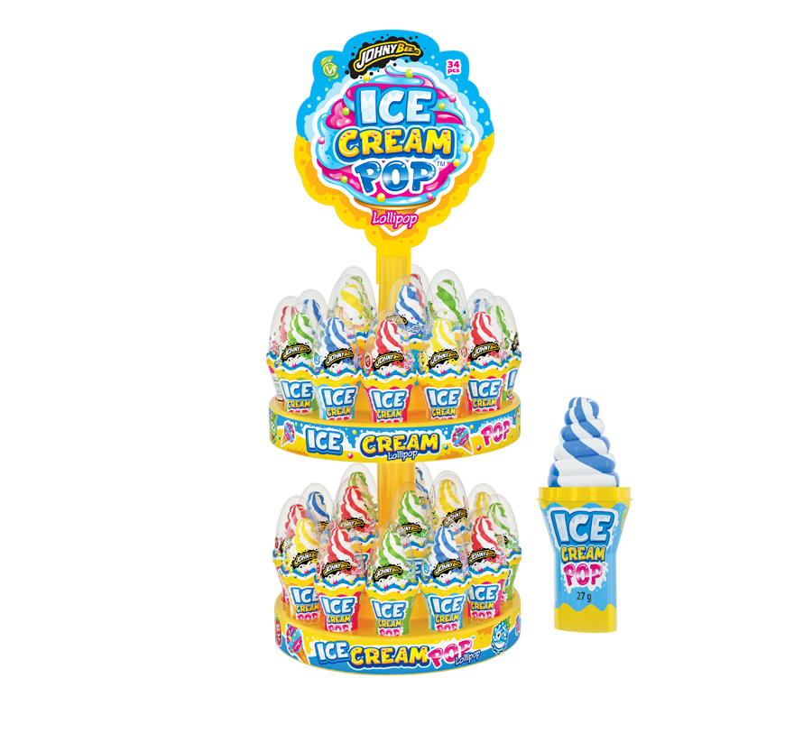 Леденец Dip n Lick Мороженое с драже Стенд (Ice cream Pop) Johny Bee 34 шт