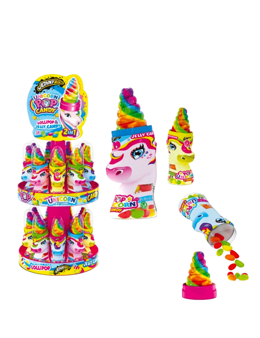 Леденец Единорог и Jelly beans, Стенд 18 шт, Johny Bee (Unicorn Pop&Candy)