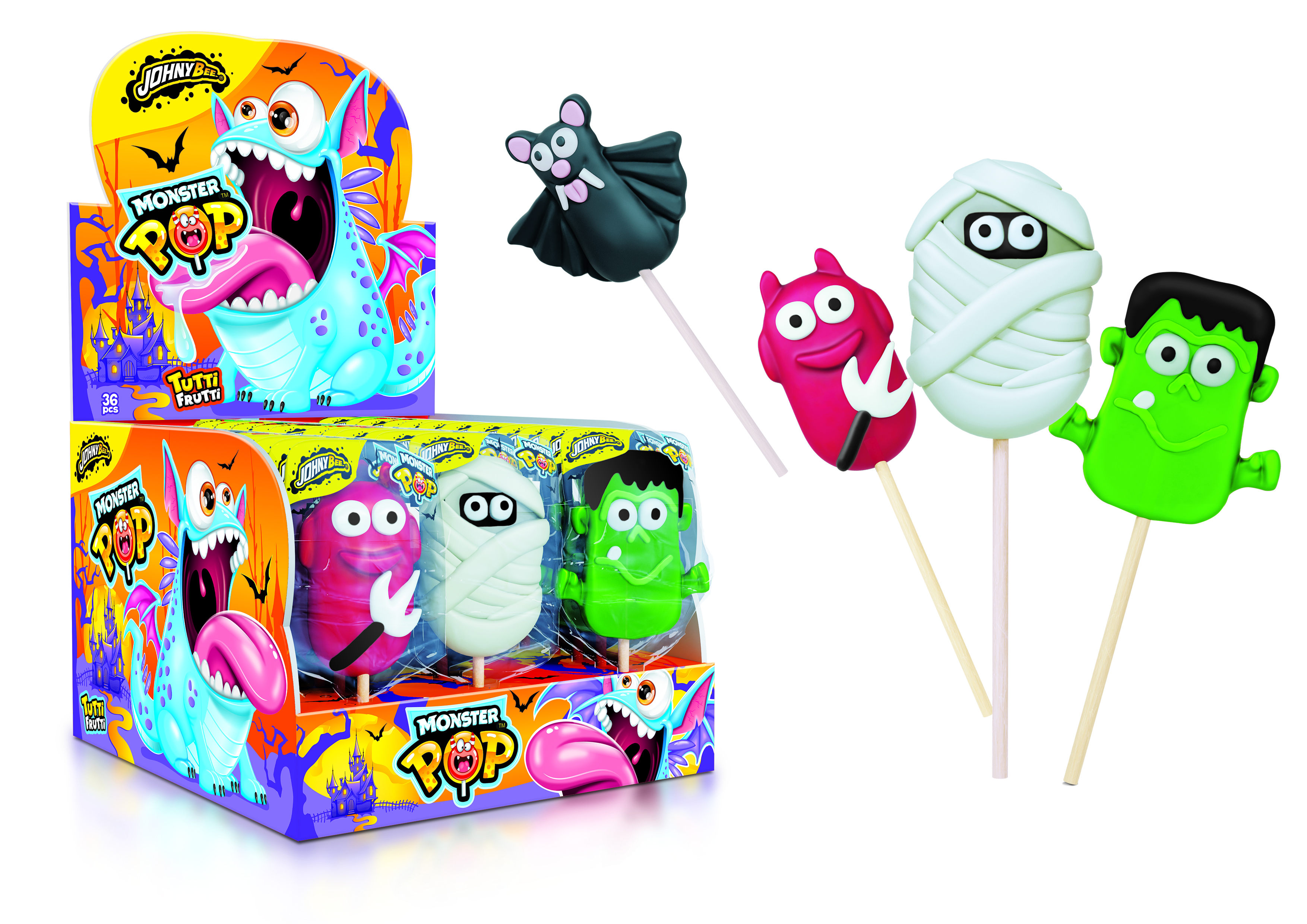 Леденец на палочке Монстры(Monster Pop),36шт, Johny Bee