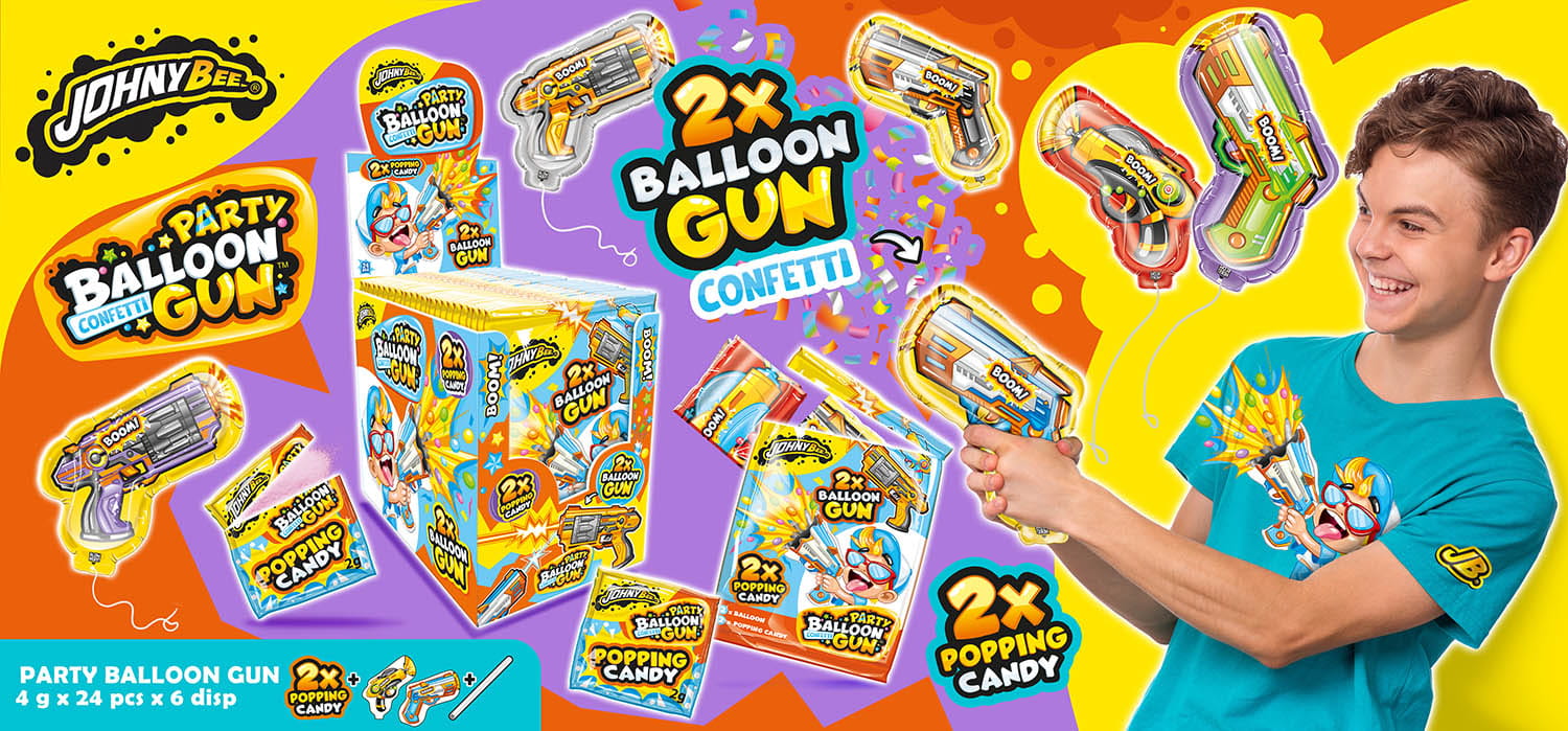 Шипучка + шары воздушные Сonfetti Gun (Ballon) 24шт, Johny Bee