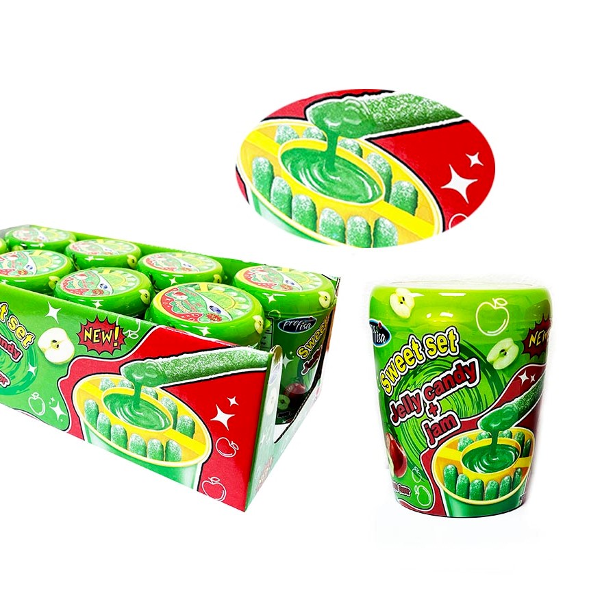 Жидкая карамель-гель + мармелад 60г Sweet set jelly candy+ jam apple 12*8