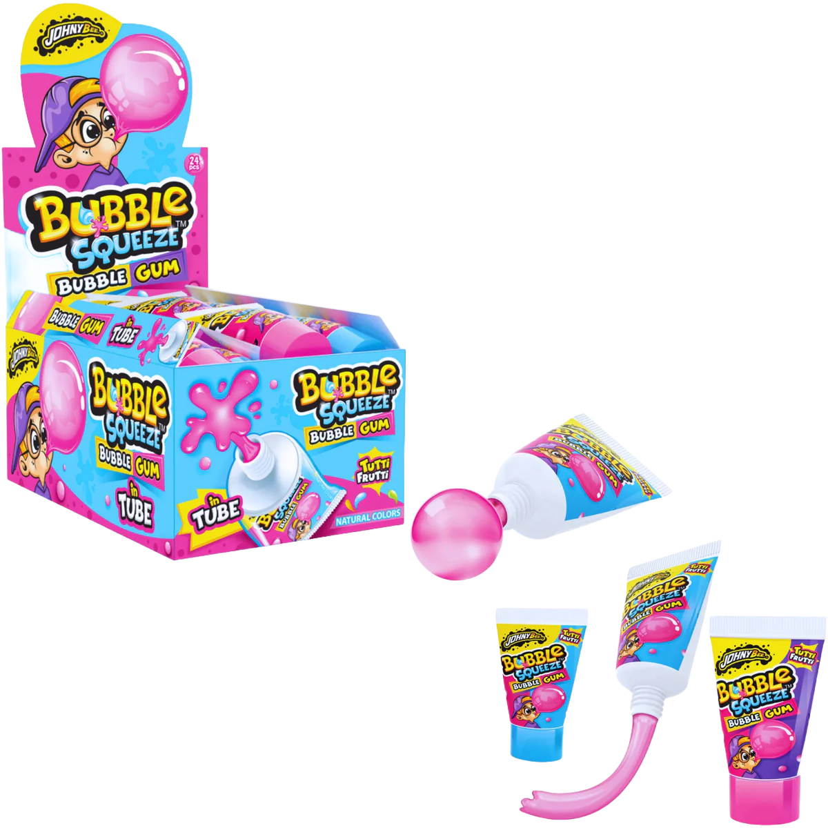 Ж. резинка в тюбике Bubble Squeeze, 24шт Johny Bee