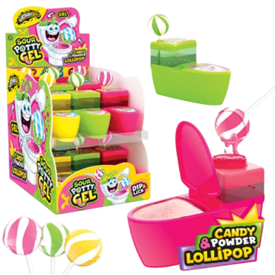Леденец Dip'N'Lick Sour Potty + Gel Унитаз с ГЕЛЕМ и пудрой, 12 шт Johny Bee