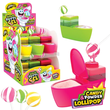 Леденец Dip'N'Lick Sour Potty + Gel Унитаз с ГЕЛЕМ и пудрой, 12 шт Johny Bee